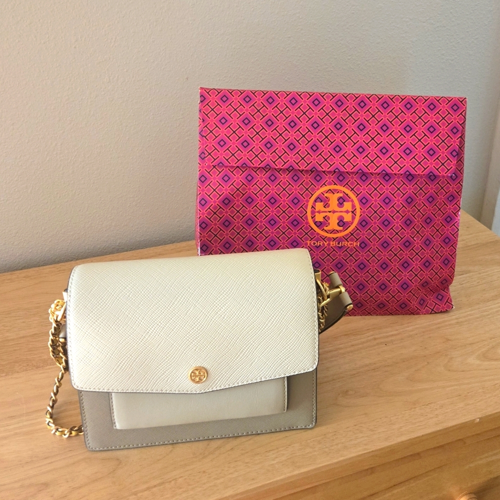 Tory Burch Cream and Gray Crossbody Bag